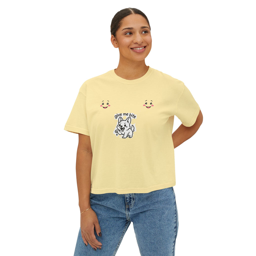 Cute Dog Graphic Women's Boxy Tee - Casual Soft T-Shirt, Summer Fashion, Pet Lovers Gift, Everyday Wear, Comfortable Style