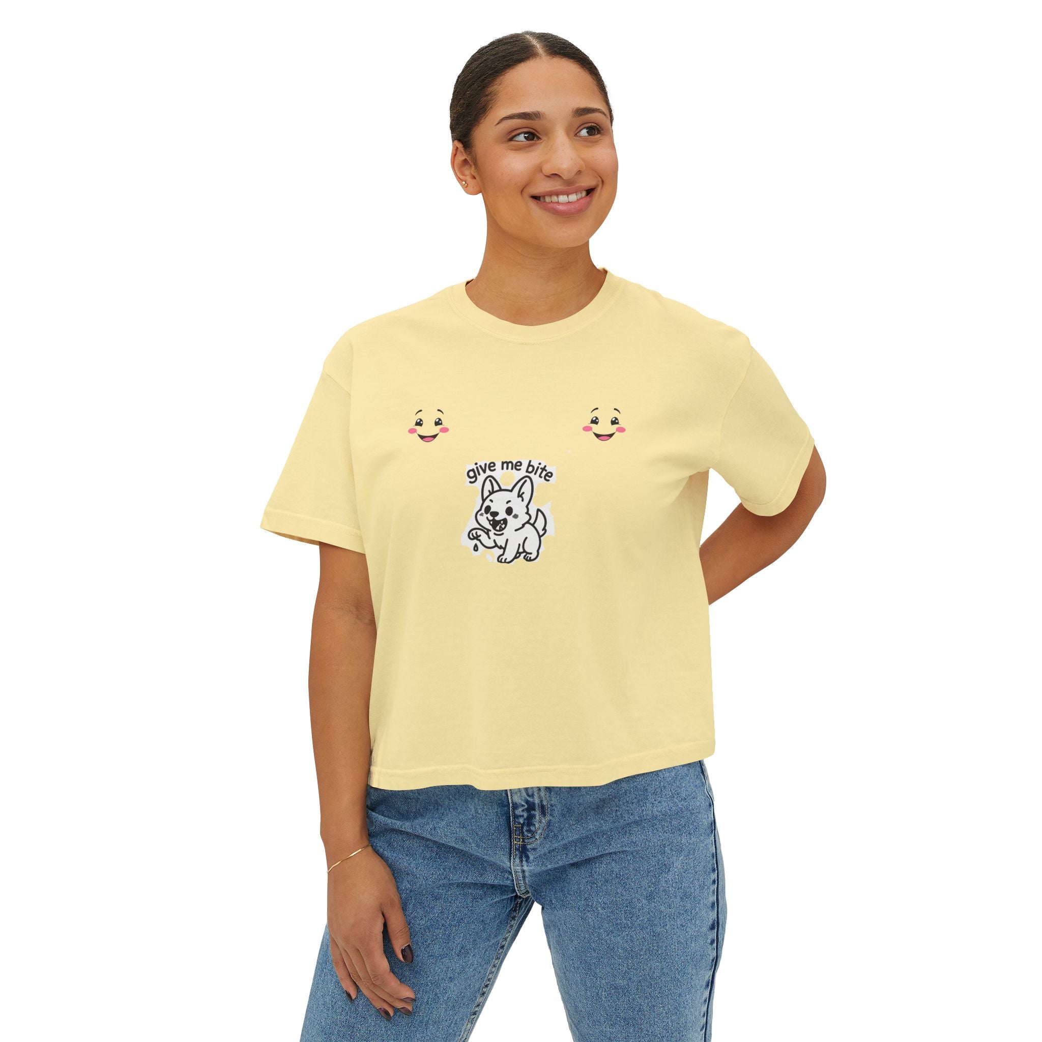 Cute Dog Graphic Women's Boxy Tee - Casual Soft T-Shirt, Summer Fashion, Pet Lovers Gift, Everyday Wear, Comfortable Style