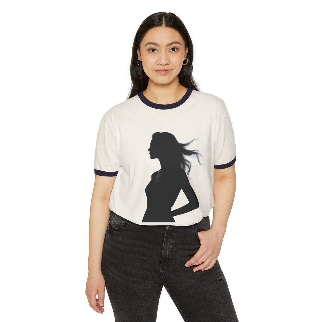 Chic Silhouette Unisex Ringer T-Shirt | Casual Wear, Fashion Gift, Graphic Tee, Everyday Style, Statement Shirt