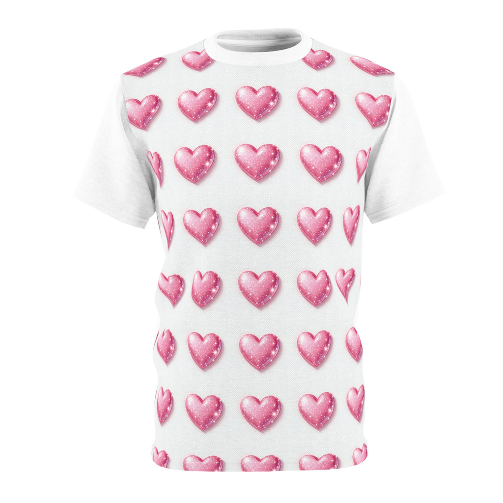 Pink Heart Pattern Unisex Tee, Cute Casual Shirt for Valentine's Day, Gift for Her, Party Wear, Stylish Everyday Top