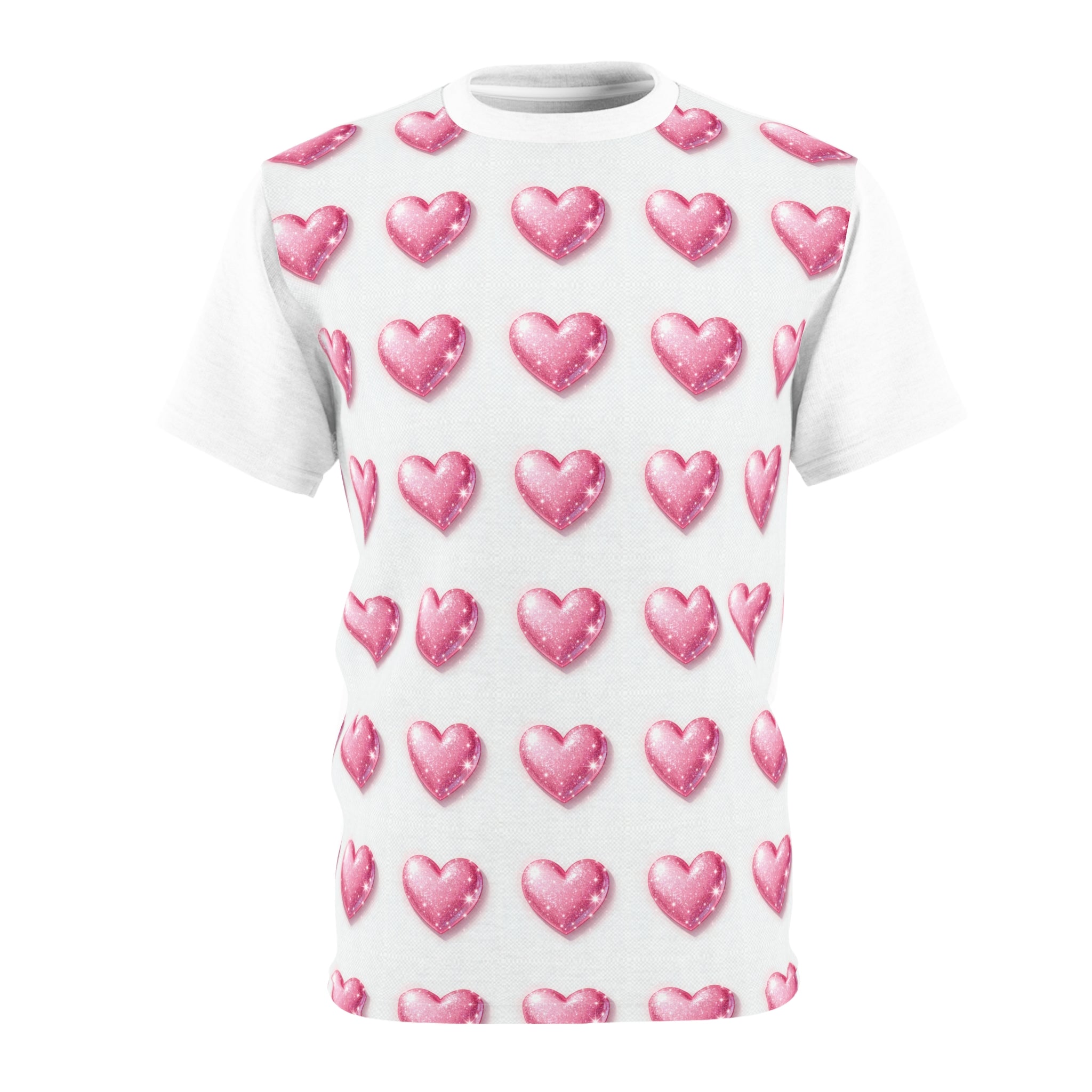 Pink Heart Pattern Unisex Tee, Cute Casual Shirt for Valentine's Day, Gift for Her, Party Wear, Stylish Everyday Top