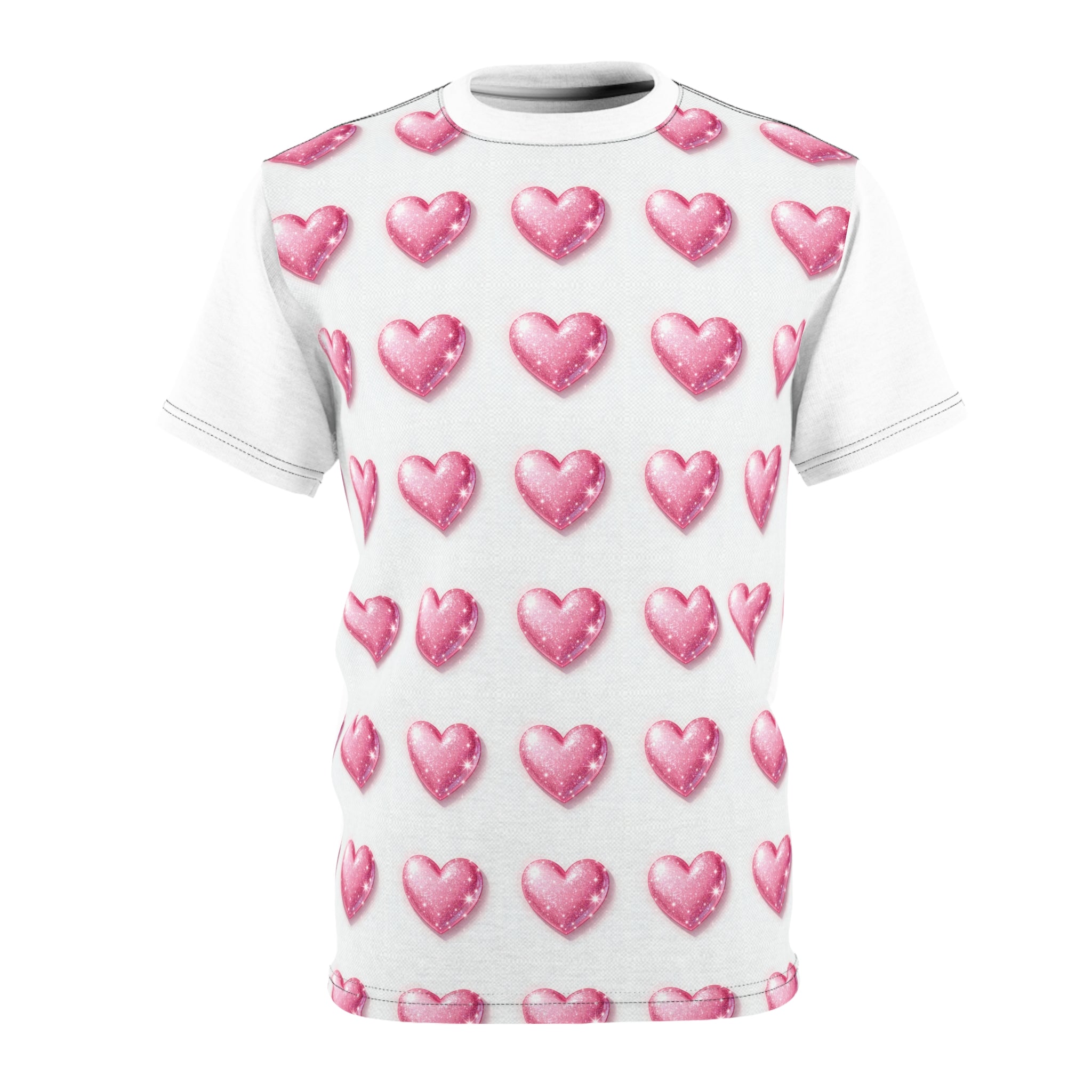 Pink Heart Pattern Unisex Tee, Cute Casual Shirt for Valentine's Day, Gift for Her, Party Wear, Stylish Everyday Top