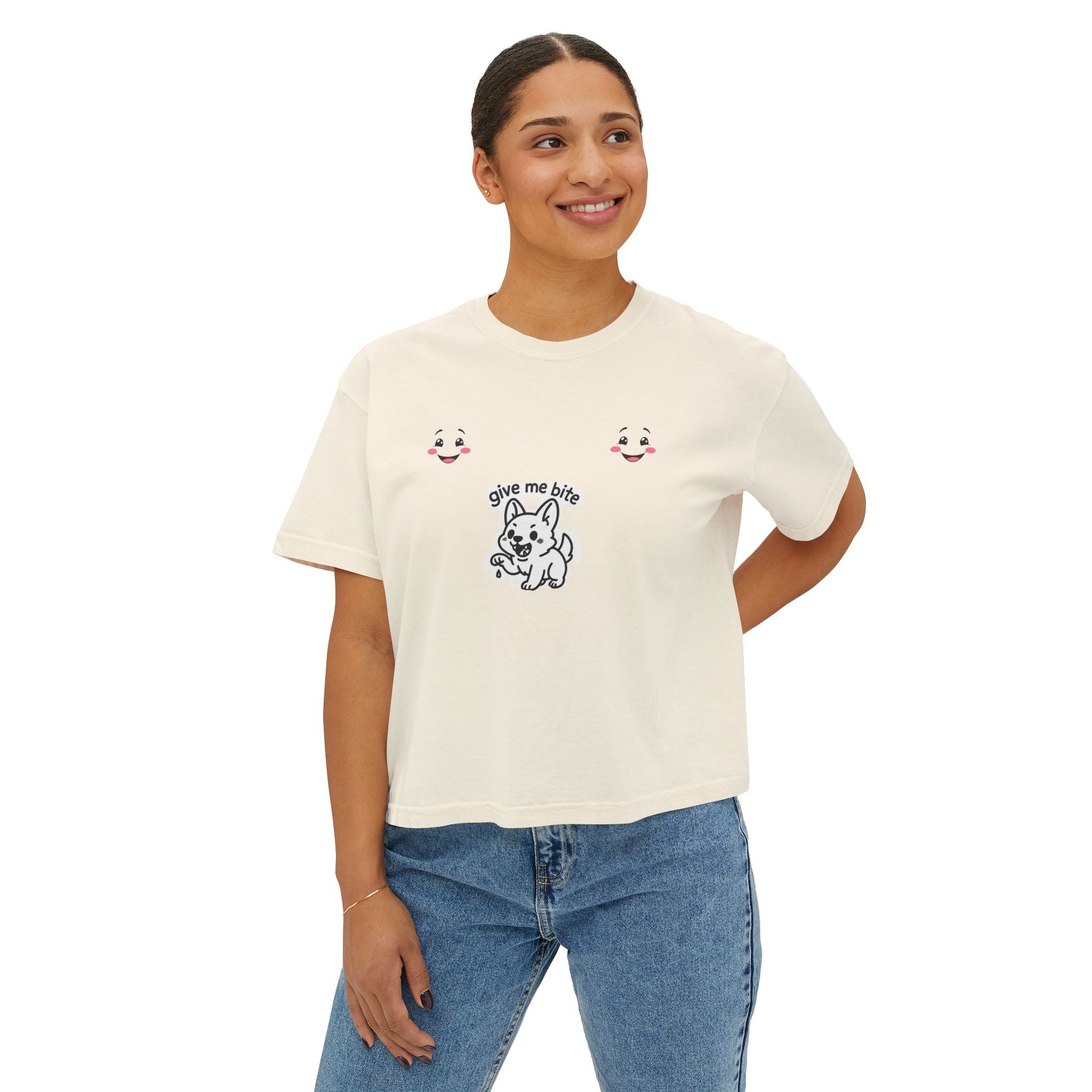Cute Dog Graphic Women's Boxy Tee - Casual Soft T-Shirt, Summer Fashion, Pet Lovers Gift, Everyday Wear, Comfortable Style