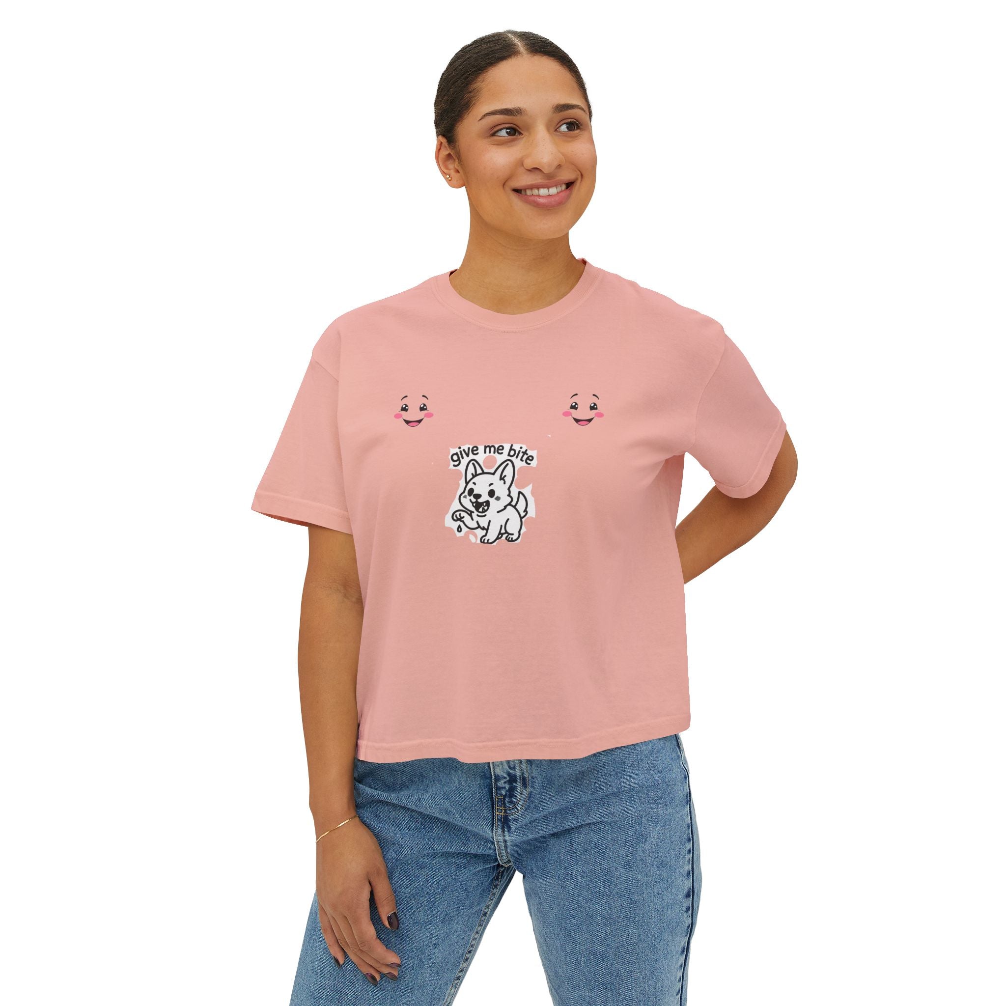 Cute Dog Graphic Women's Boxy Tee - Casual Soft T-Shirt, Summer Fashion, Pet Lovers Gift, Everyday Wear, Comfortable Style