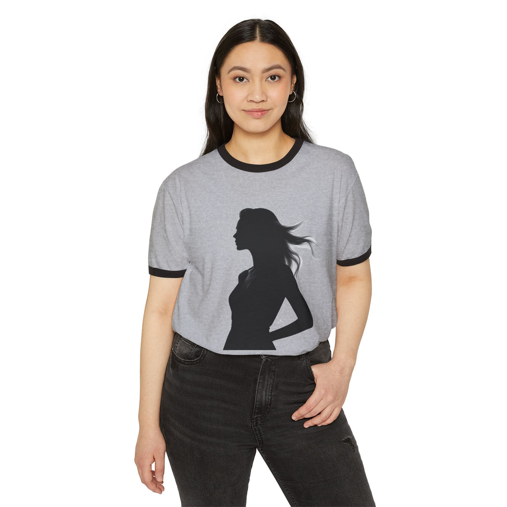 Chic Silhouette Unisex Ringer T-Shirt | Casual Wear, Fashion Gift, Graphic Tee, Everyday Style, Statement Shirt