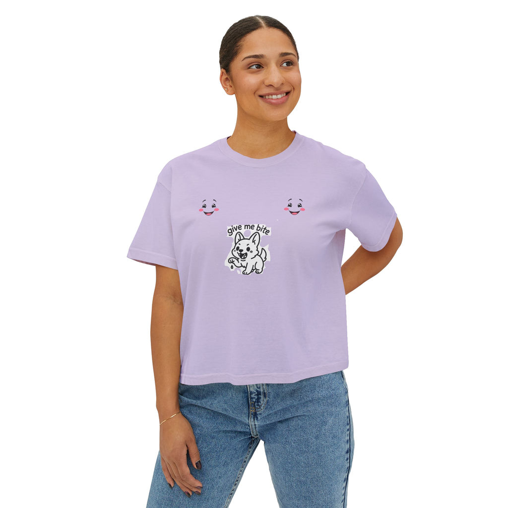 Cute Dog Graphic Women's Boxy Tee - Casual Soft T-Shirt, Summer Fashion, Pet Lovers Gift, Everyday Wear, Comfortable Style